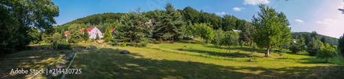 Scenic view of the park green zone near the mountain hotel complex
