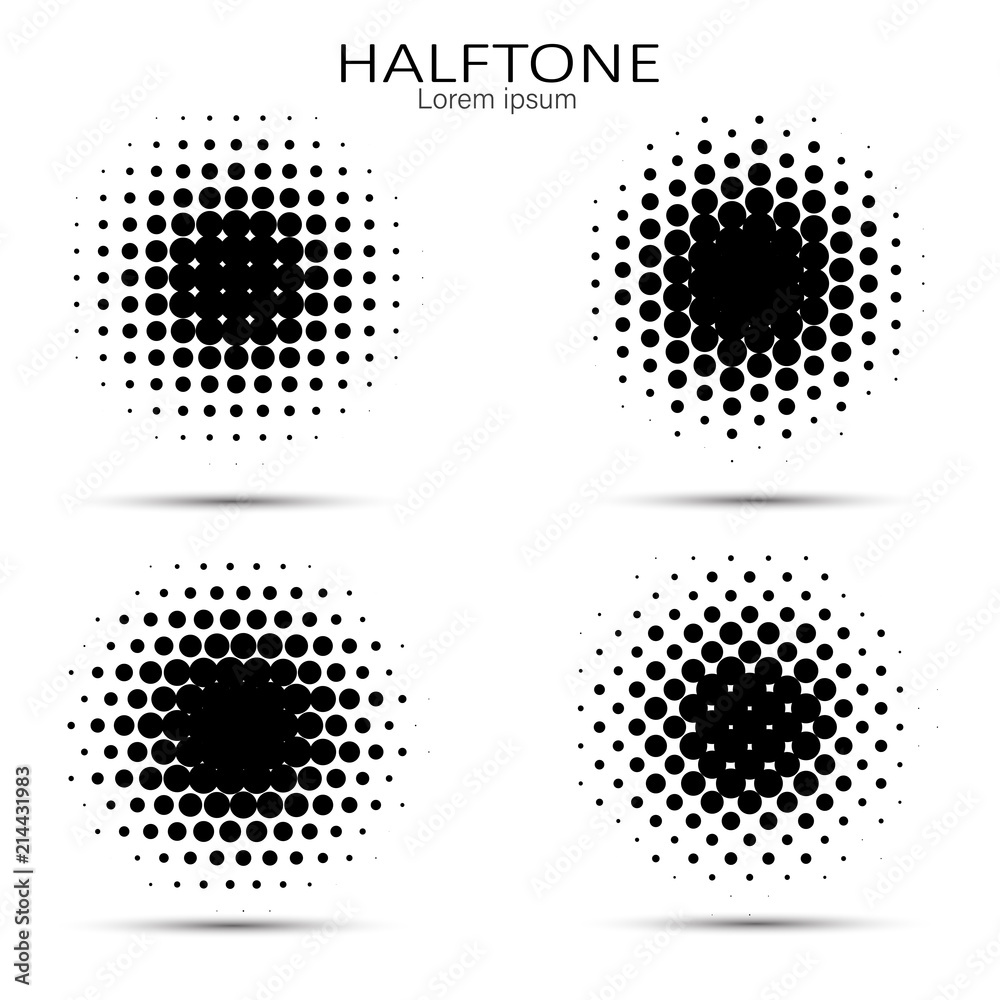 Set of abstract halftone. Vector halftone circles. Abstract dots. Vector illustration.