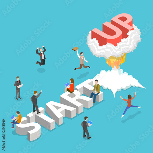 Flat isometric vector concept of new business startup, project launch.