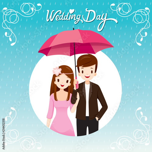 Couple Under Umbrella Together In The Rain, They Happy Rainy Season, On Circle Frame