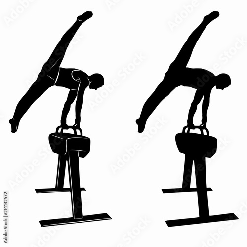 silhouette of gymnast on the pommel horse, vector draw
