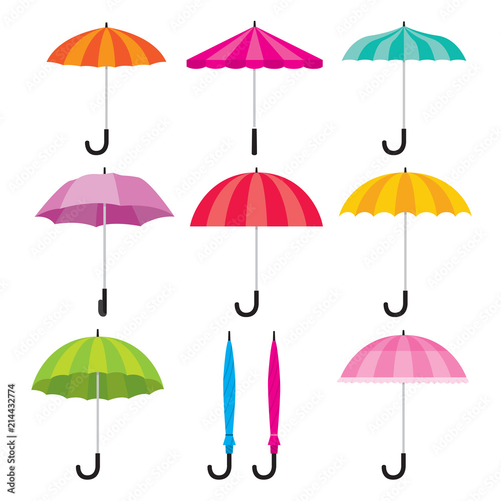 Umbrella Objects Icons Set, Colorful