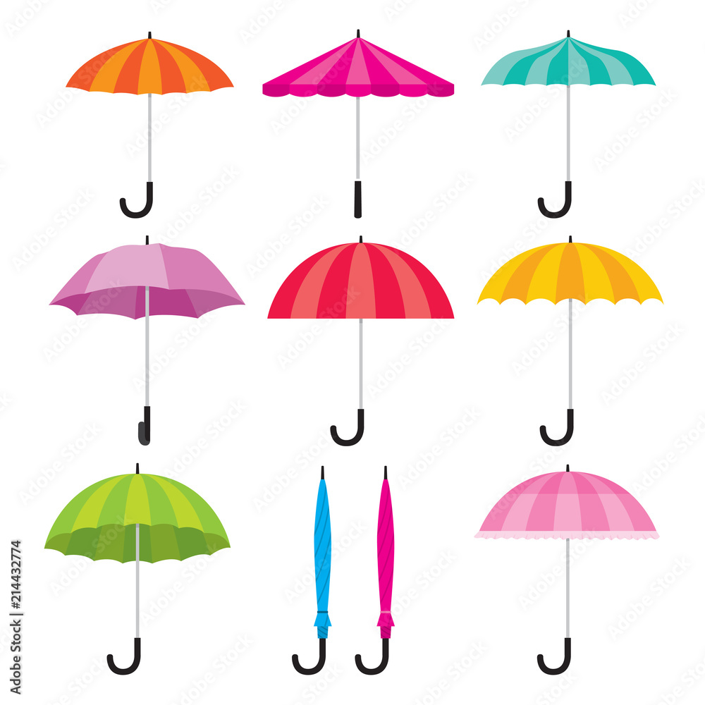 Umbrella Objects Icons Set, Colorful Umbrella Objects Icons Set, Colorful