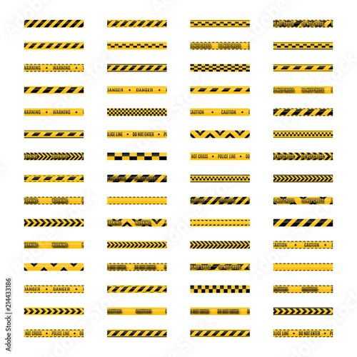 Set of seamless yellow and black warning tapes, vector illustration.