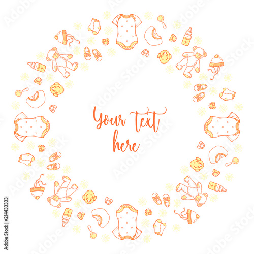 Illustration of baby items in pattern