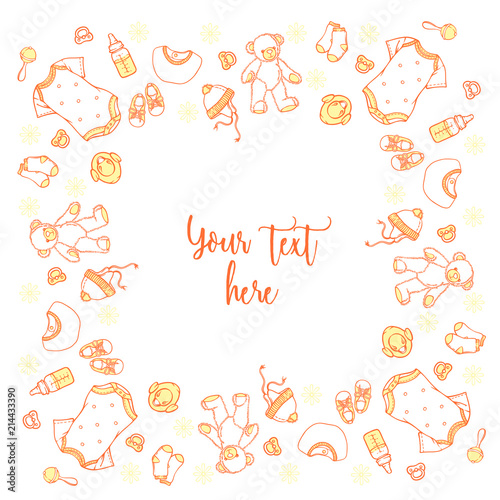 Illustration of baby items in pattern