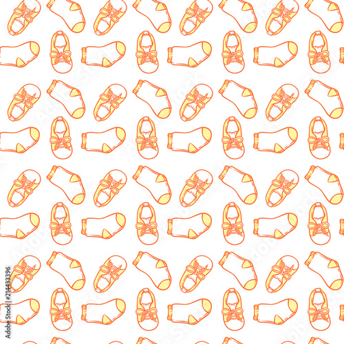 Illustration of baby shoes and socks in pattern