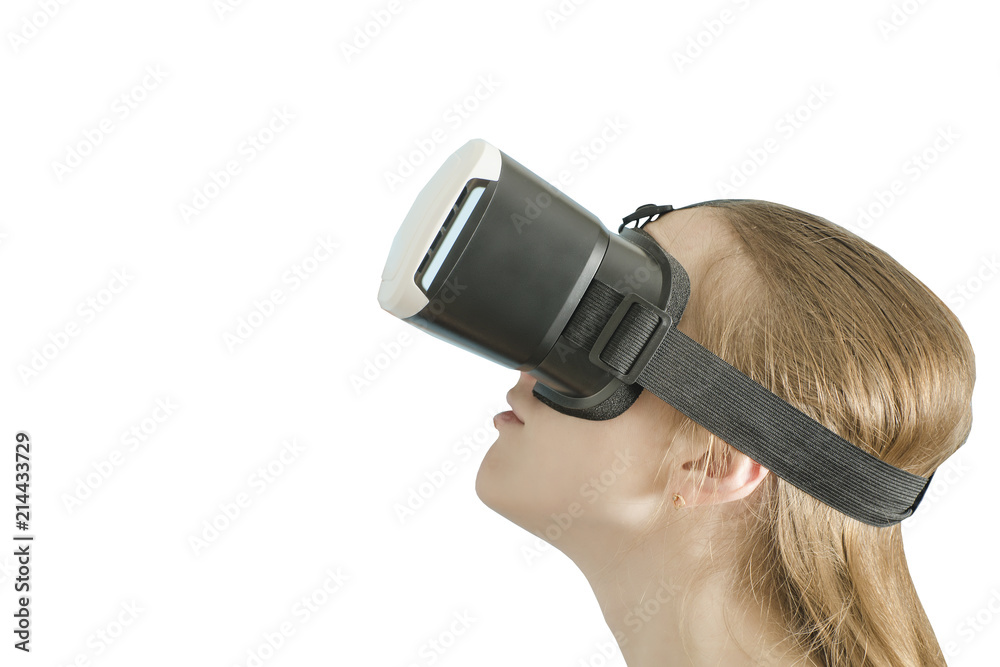 Yuong woman with glasses of virtual reality. White background Yuong woman with glasses of virtual reality. White background
