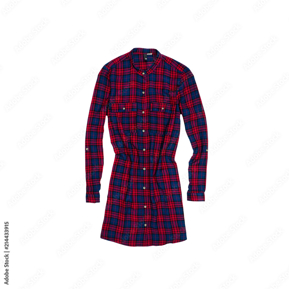 Checkered red dress on a white background. Isolate. Fashionable concept Checkered red dress on a white background. Isolate. Fashionable concept
