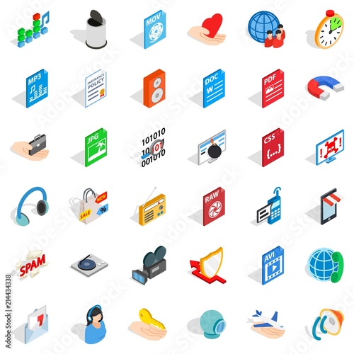 Web spam icons set. isometric style of 36 web spam vector icons for web isolated on white background