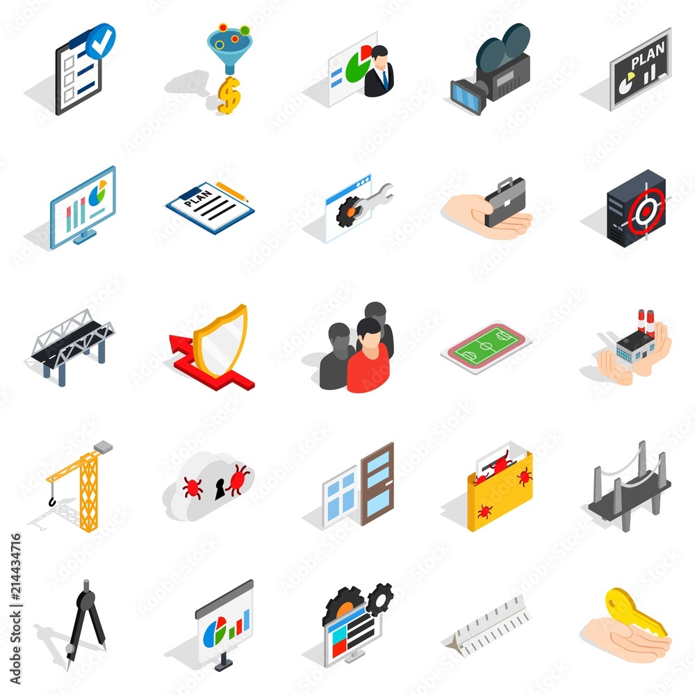Interface icons set. Isometric set of 25 interface vector icons for web isolated on white background Interface icons set. Isometric set of 25 interface vector icons for web isolated on white background