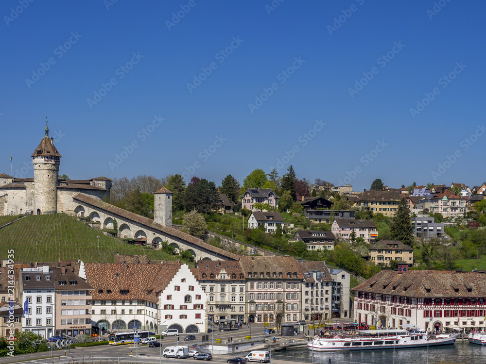 Obraz premium View of old town of Schaffhausen and Munot Fortress, Canton of Schaffhausen, Switzerland, Europe