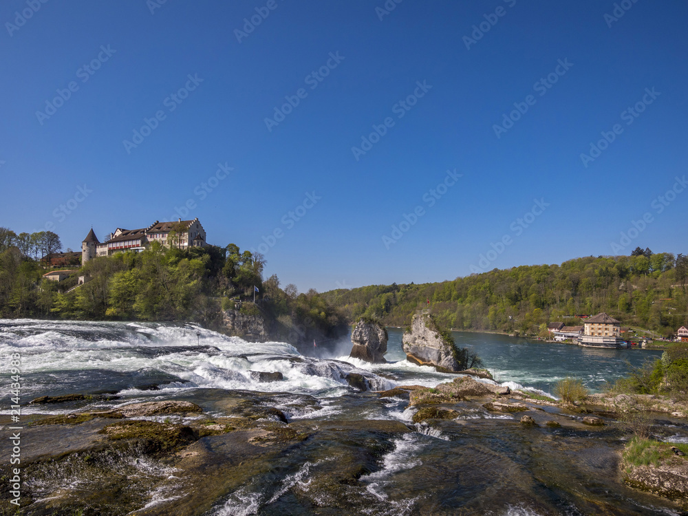 Rhine Falls with Laufen and Woerth Castle, at Schaffhausen, Canton of Schaffhausen, Switzerland, Europe