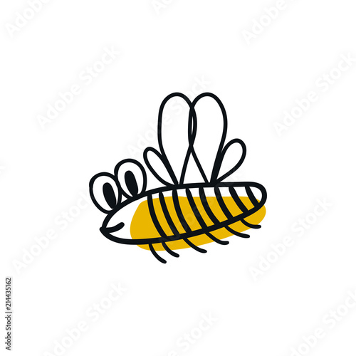 Cute hand drawn nursery poster with flying bee. Vector illustration in scandinavian style