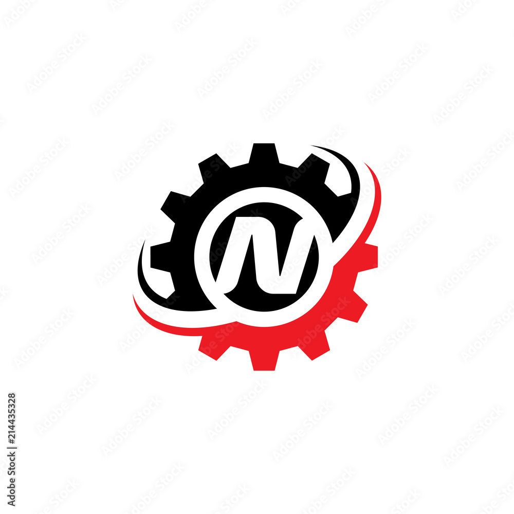 Letter N Gear Logo Design Template
