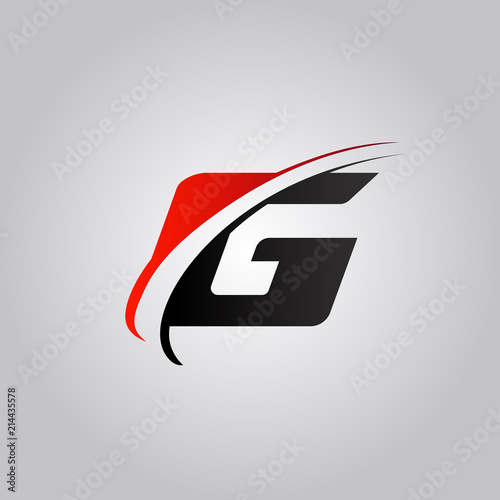 initial G Letter logo with swoosh colored red and black