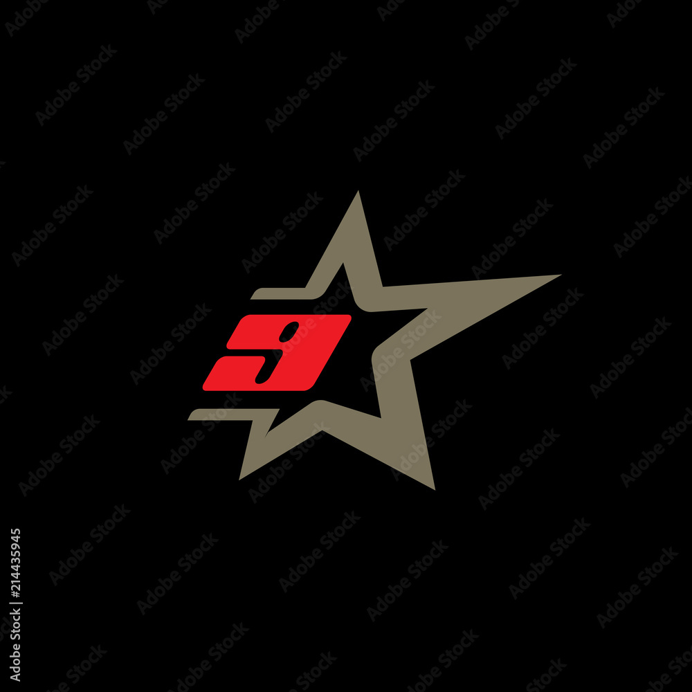 Obraz premium Number 9 logo template with Star design element.