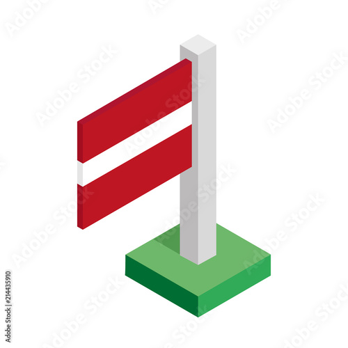National flag of Latvia on flagpole drawn in isometric view