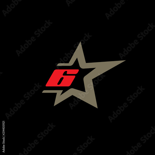 Number 6 logo template with Star design element.