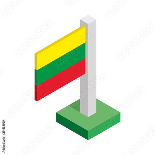 National flag of Lithuania on flagpole drawn in isometric view

