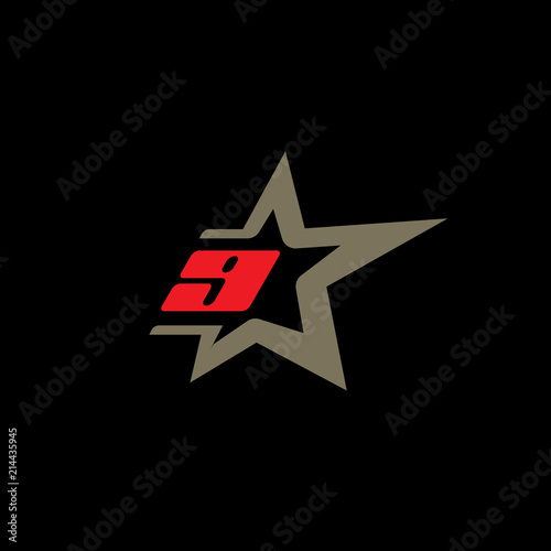 Number 9 logo template with Star design element.