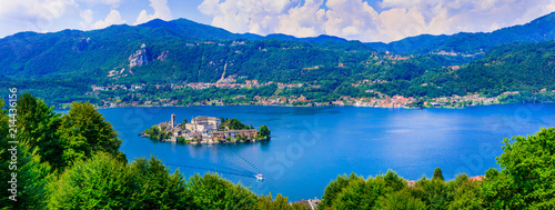 Beautiful lakes of Italy - lago d'Orta and small pictorial island Orta san Giulio. Piedmont. photo