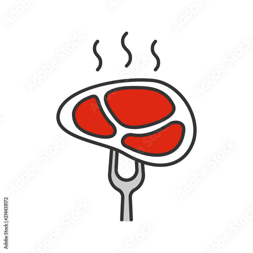 Steak on carving fork color icon