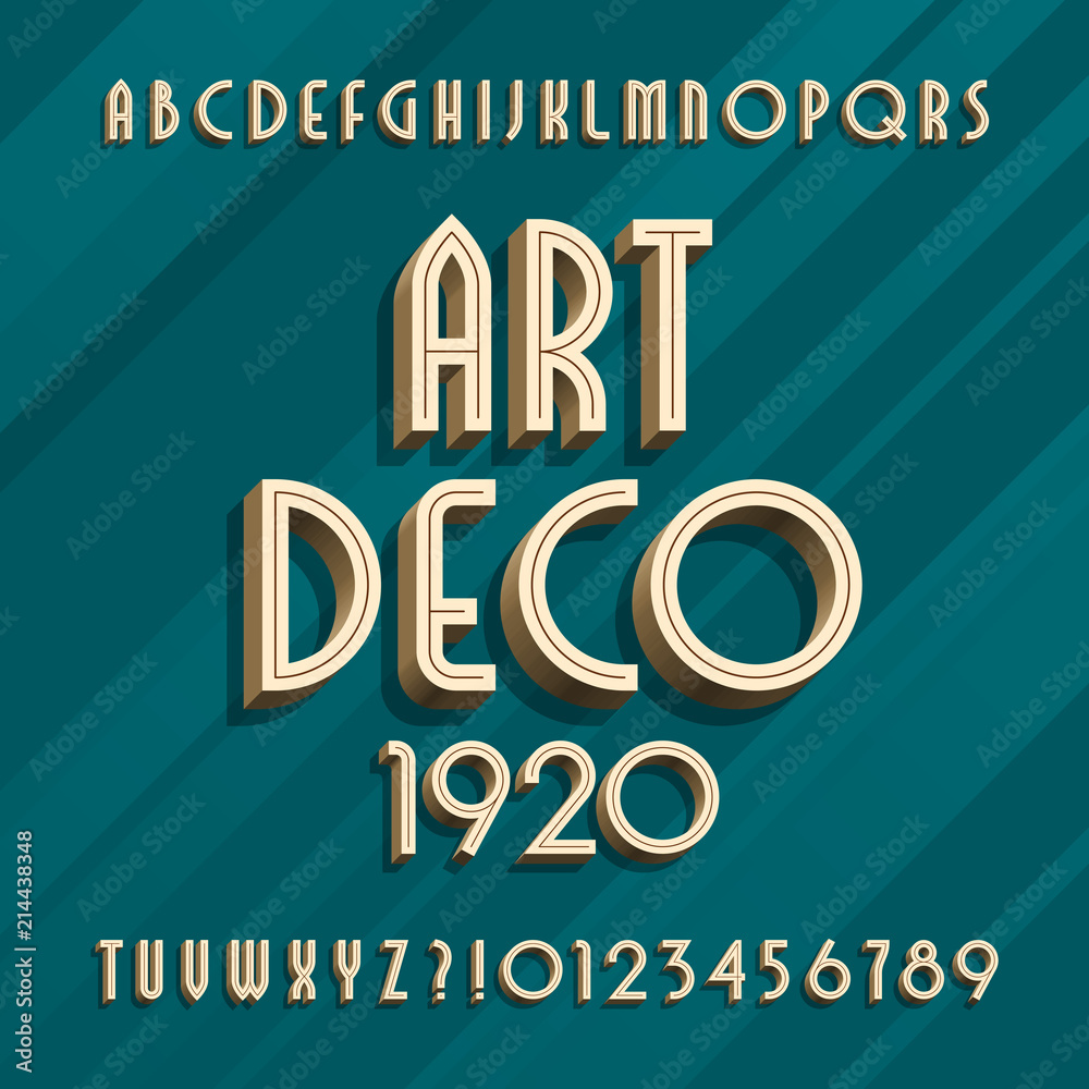 Vecteur Stock Art deco alphabet typeface. 3D effect type letters and ...