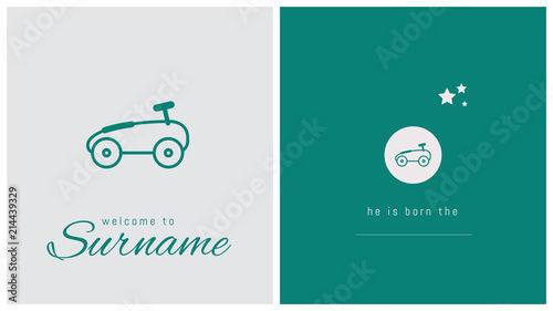 faire-part de naissance, carte pour célébrer l'arrivée d'un bébé, voiture, jouet, automobile