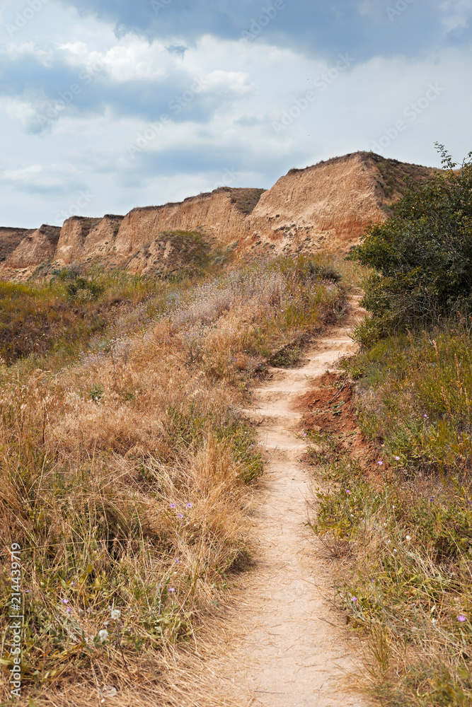 path on high coast by the sea, beautiful coastal landscape, travel concept