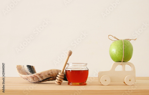 Rosh hashanah (jewish New Year holiday) concept. Traditional symbols.