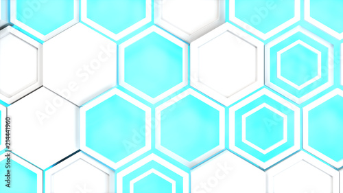Abstract 3d background made of white hexagons on blue glowing background