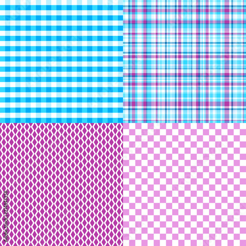Set of seamless multicolored patterns. Checkered background. Abstract geometric wallpaper of the surface. Print for polygraphy, posters, t-shirts and textiles. Doodle for design