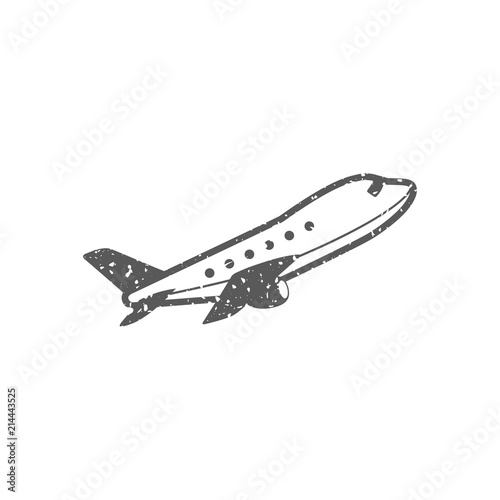Airplane icon in grunge texture. Vintage style vector illustration.