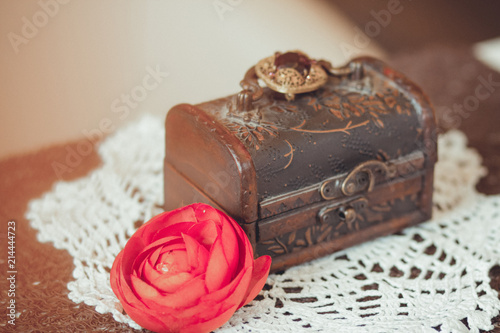 Secret chest with key lock: Vintage object to keep secrets and values. photo