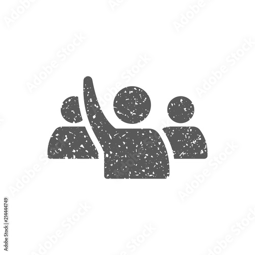 People raise hand icon in grunge texture. Vintage style vector illustration.