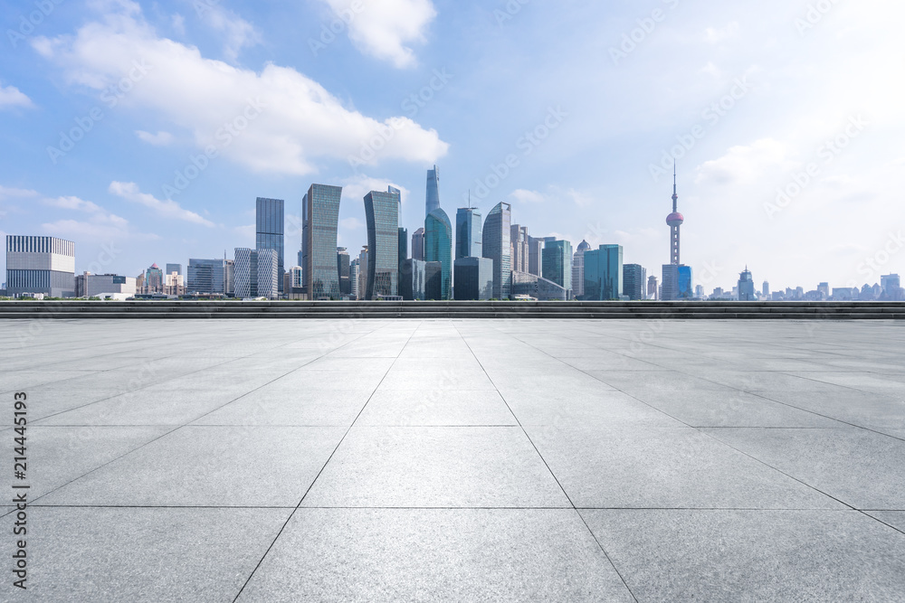 empty square with city skyline