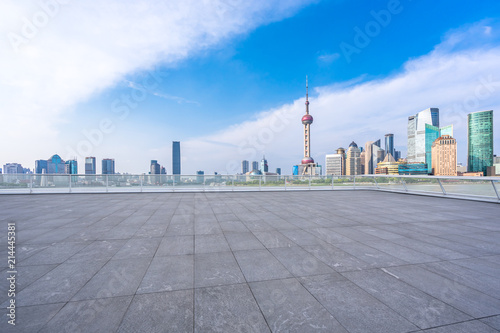 empty square with city skyline