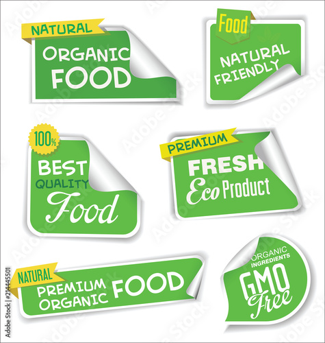 Natural organic products green collection of labels and badges