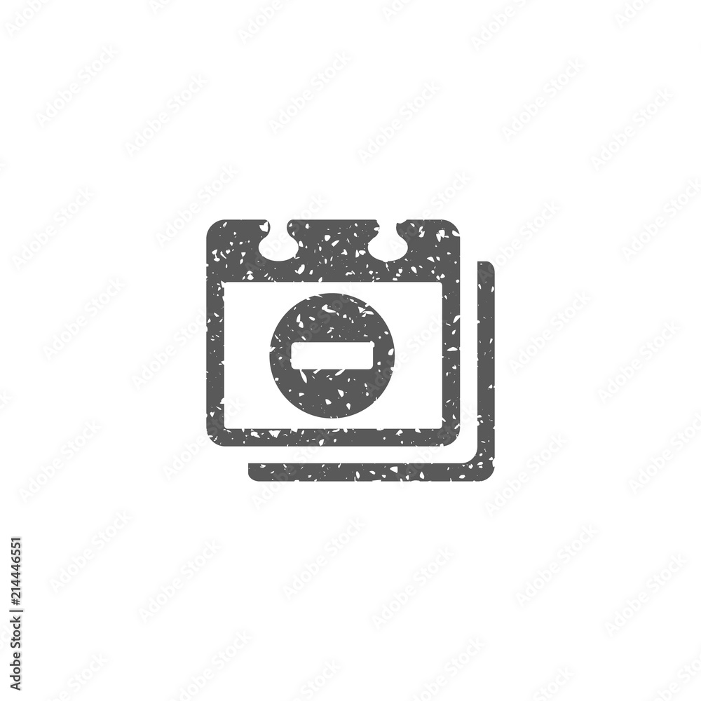 Calendar with minus sign icon in grunge texture. Vintage style vector illustration.