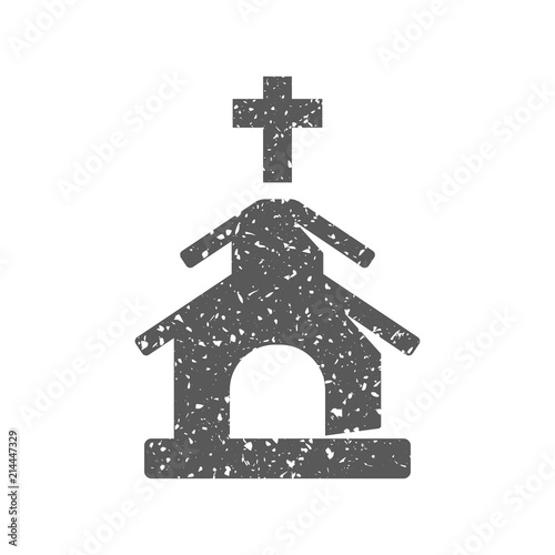 Church icon in grunge texture. Vintage style vector illustration.