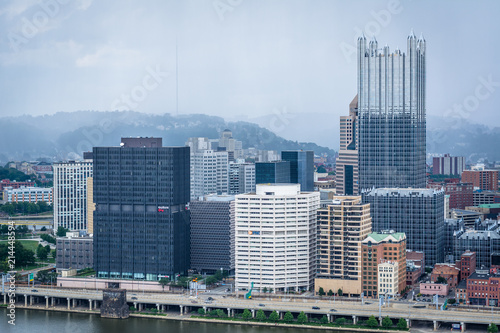 Stormy view of the Pittsburgh skyline from Mount Washington  in Pittsburgh  Pennsylvania.