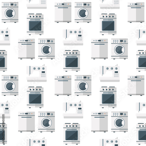 Home appliances vector domestic household equipment kitchen electrical domestic technology for homework tools seamless pattern background illustration