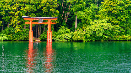 Japanese Red Gate, Torii, in Lake, Hakone