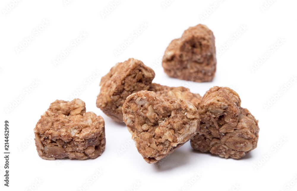 Oatmeal heart dessert isolated on white background