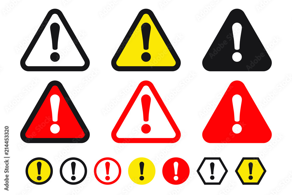 Danger sign, warning sign, attention sign. Danger warning attention icon with exclamation mark. Risk sign red black and yellow. Danger sign, warning sign, attention sign. Danger warning attention icon with exclamation mark. Risk sign red black and yellow.