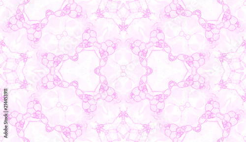 Pink seamless pattern. Astonishing delicate soap bubbles. Lace hand drawn textile ornament. Kaleidoscope mandala lingerie print.