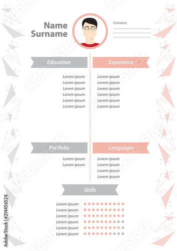 Vector minimalist cv / resume template. Men's CV with infographic design. Stylish CV set for men. Vector illustration EPS10.
