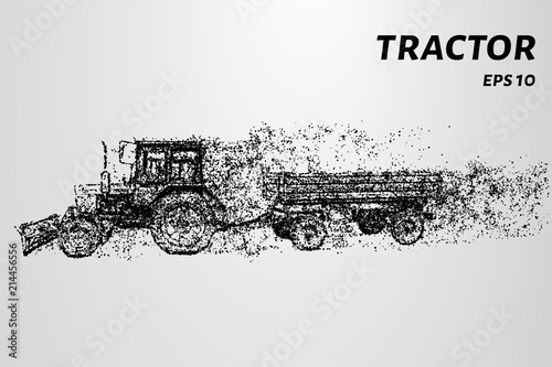 Fototapeta Naklejka Na Ścianę i Meble -  Tractor with trailer rides. The tractor consists of circles and dots. Vector illustration.