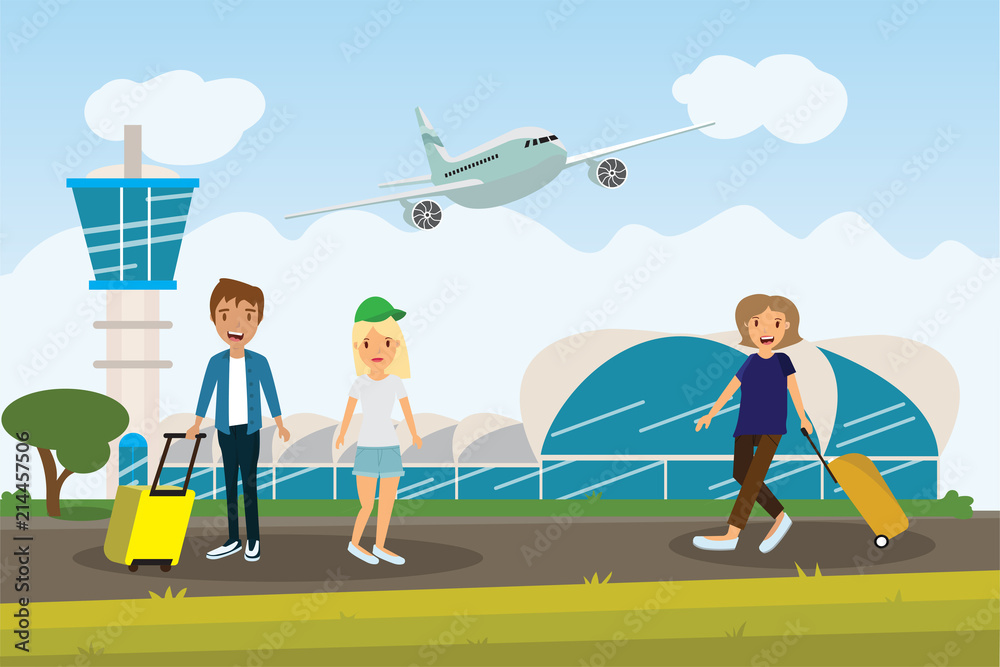 enjoy your holiday travel trip around the world at airport- vector illustration